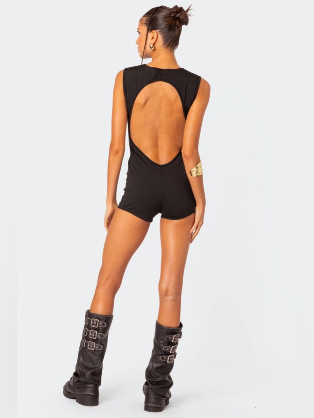 Edikted ‘Brynley’ Black Open-Back Romper - size Medium